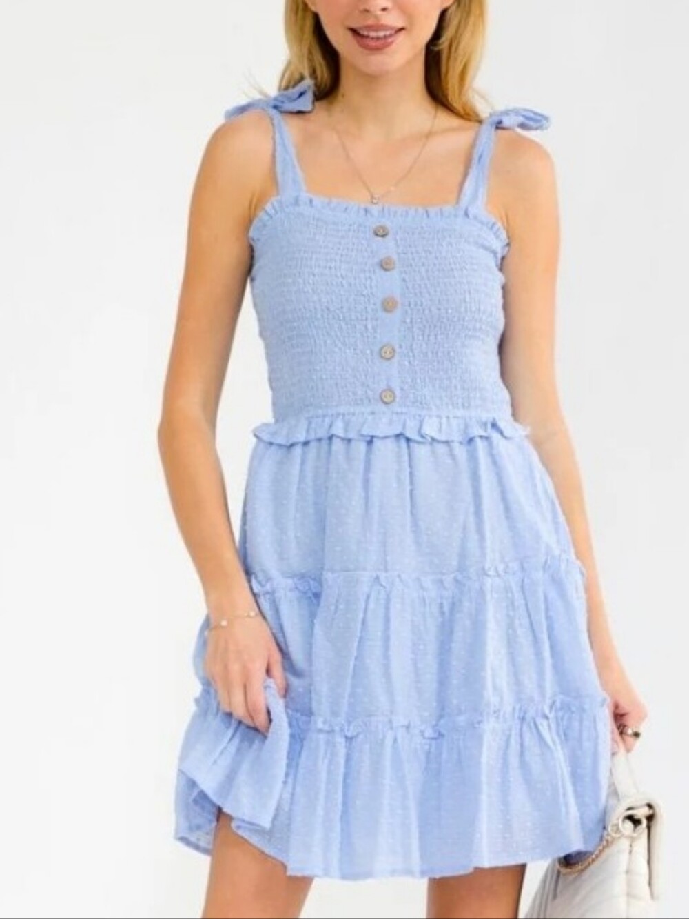 Hayden Light Blue Smocked Tie-Shoulder Mini Dress